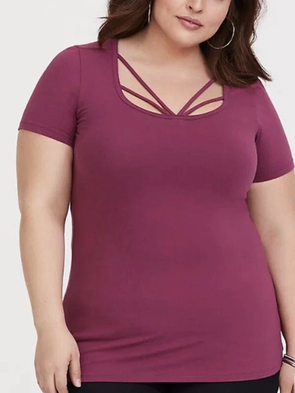 Torrid Women's Burgundy Short Sleeve Scoop Neck Top Size 2